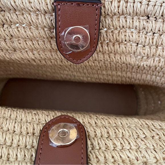 Lauren Ralph Lauren Woven Straw Medium Brie Tote Bag - Picture 7 of 8